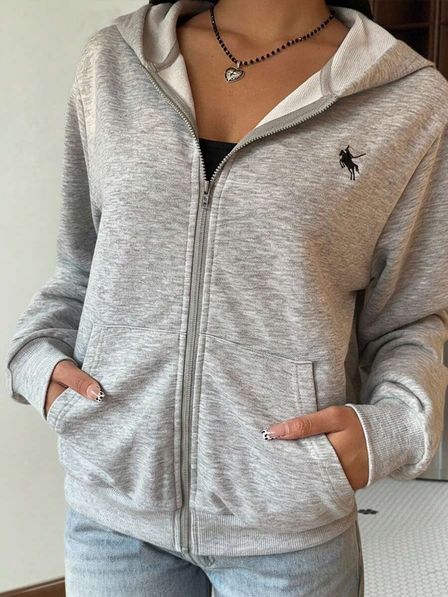 SHEIN EZwear 女士灰色针织连帽开衫