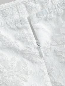 SHEIN MOD 提花方领泡泡袖束身连衣裙 - 白色 - 查看 4