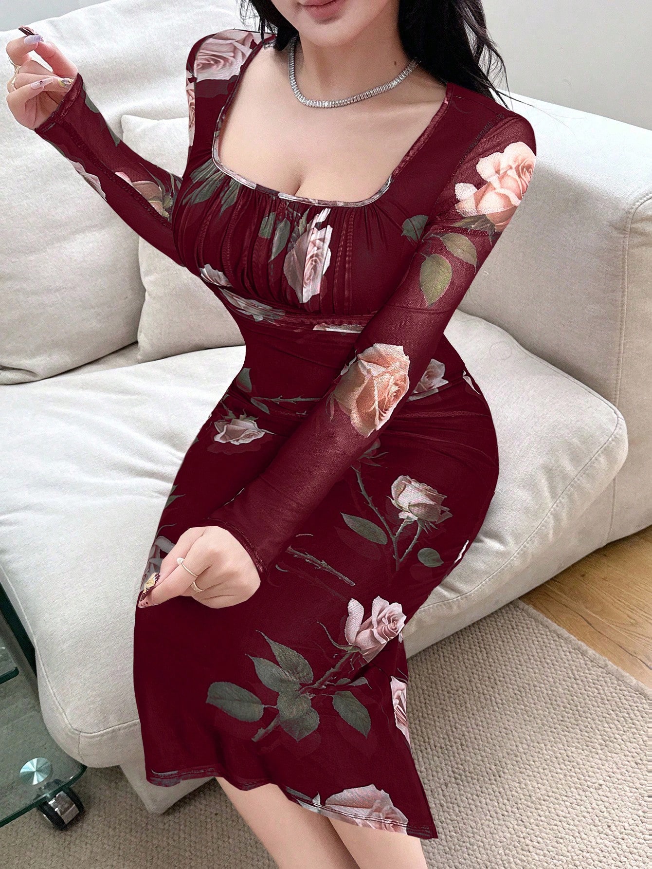 Feyla فستان نسائي مطبوع بطبعة زهرية أنيقة مع شق