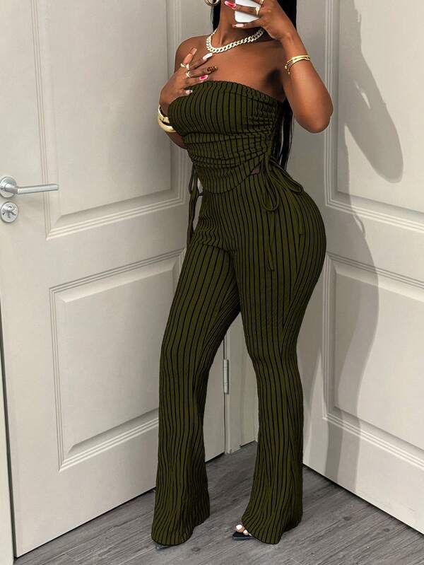 Zolique Women's Sexy Striped Bandeau Top And Pants 2 Pieces Set