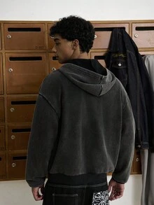 TOKVUE 男式拉链前口袋保暖内衬连帽运动衫，秋冬 - 黑色 - 查看 2