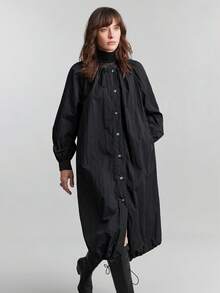 Ontre 2026春夏女士轻薄外套，黑色宽松长袖圆领套头衫，适合办公室/休闲场合，可调节抽绳，商务休闲，教师节，情人节，节日派对，百搭薄款外套 - 黑色 - 查看 5