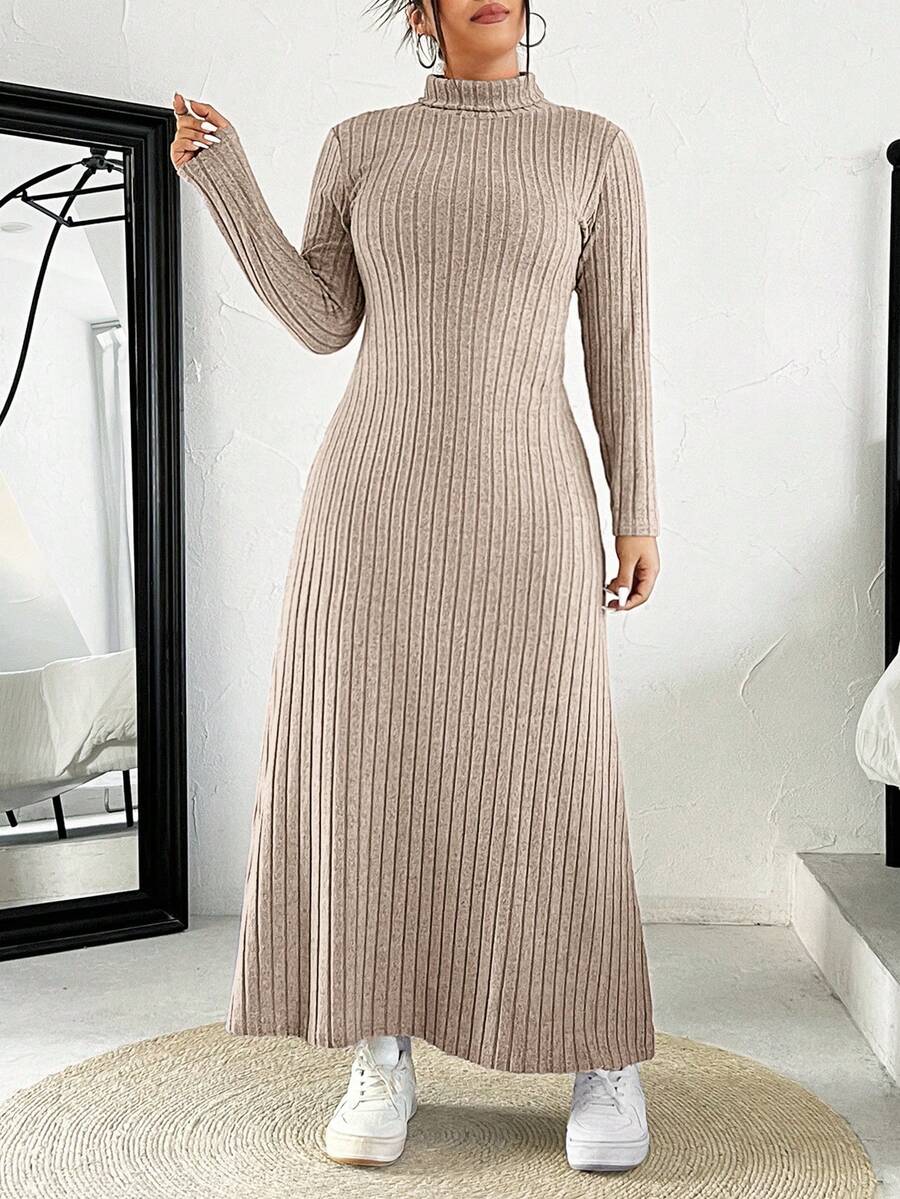 SHEIN EZwear Plus Size Casual Apricot Color Dress, Autumn/Winter - Apricot - View 1