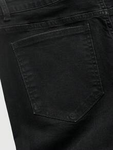 ROMWE MEN Men's Rhinestone Flame Print Pocket Flared Leg Jeans - Black - View 5