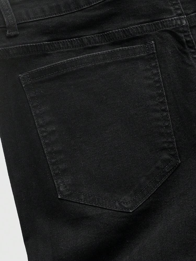 ROMWE MEN Spring Casual Graphic Men'S Rhinestone Flame Print Pocket Flared Leg Jeans - Black - View 5