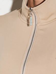 KIZN 米色氯丁橡胶全拉链卫衣，高领长袖，休闲街头风外套，适合秋冬季日常穿着。 - 杏色 - 查看 4