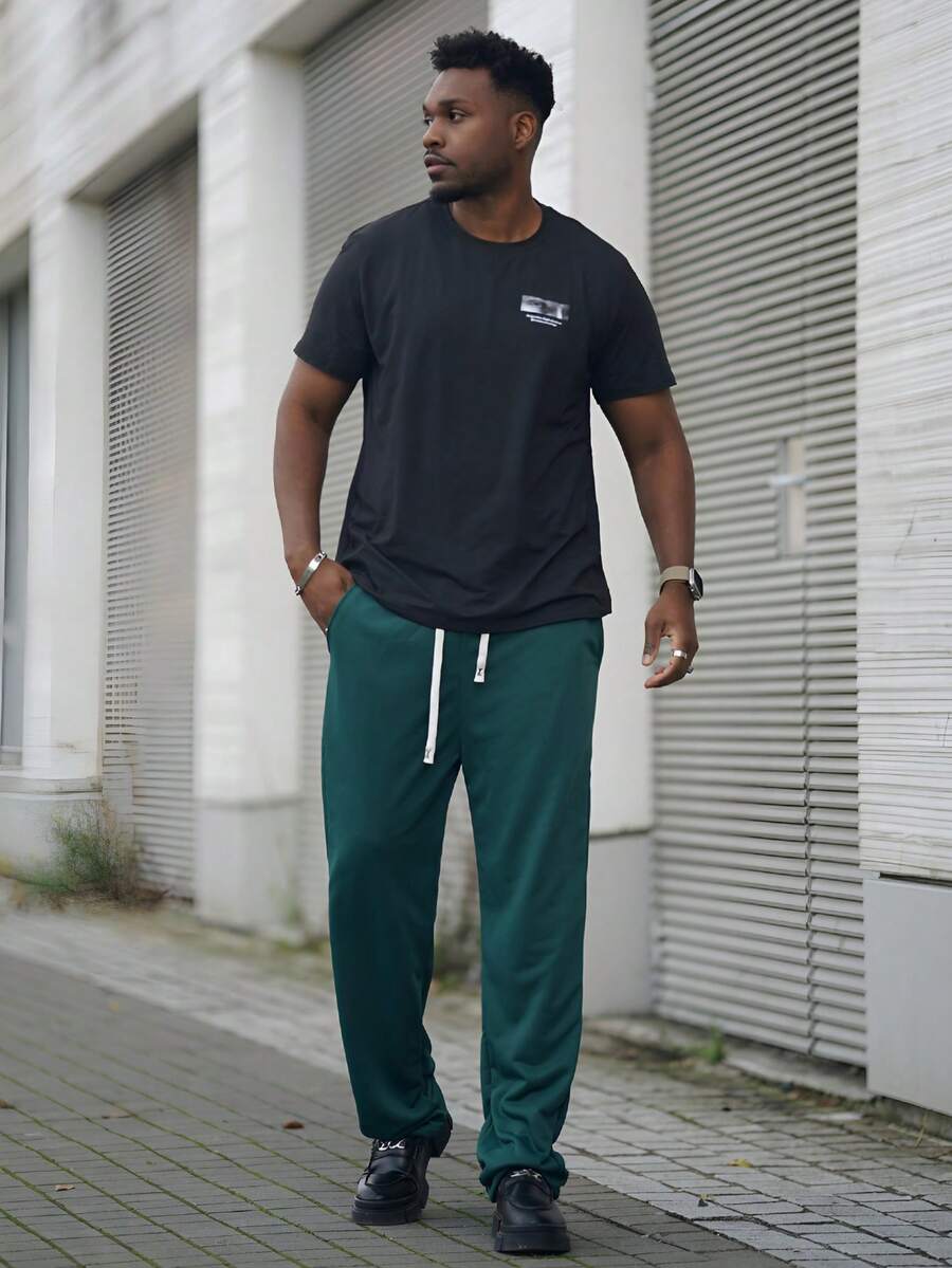 Heavens Edit Pantalones deportivos casuales de punto recto con bolsillos y cordón en la cintura para hombre, primavera y otoño - Verde - Ver 1