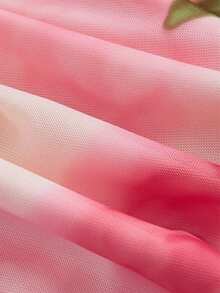 SHEIN MOD 浪漫花卉印花褶皱胸部不对称下摆弹力网纱女士吊带裙