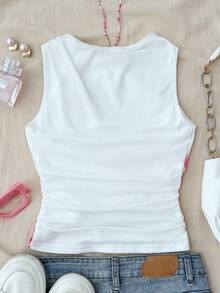 SHEIN 少女碎花无袖圆领背心 - 白色 - 查看 2