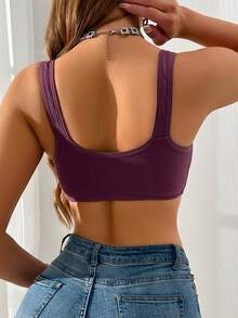 前扣式女士加厚吊带背心，易于穿着 - 中紫紅色 - 查看 2