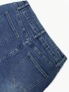 Jeans de cintura alta y ajuste ceñido lavados, Jeans de cintura alta y ajuste ceñido de elasticidad alta, Ropa de denim y ropa para mujeres, Jeans de denim ajustados para mujeres, Pantalones de denim para mujeres, Súper elásticos, Push up, Cintura alta, Estilo casual, Jeans azules ajustados y elásticos, Jeans de denim casuales - Azul Marino - Ver 7