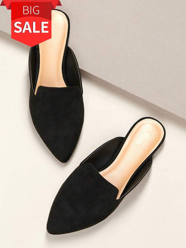 Pointed Toe Open Heel Flat Slide Mules