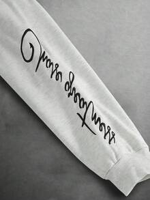 PAVTROS 男士字母刺绣连帽拉链长袖卫衣，灰色 - 灰色 - 查看 5