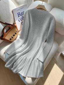 Franclia 新款秋冬法式束腰鱼尾针织连衣裙 - 淺灰色 - 查看 2