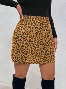 Firerie Chân váy midi H-line họa tiết da báo cỡ lớn dành cho nữ, thoải mái, thường ngày, thu/đông - Màu Khaki - Xem 4