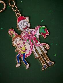 Rick and Morty X SHEIN Hot-Selling Zinc Alloy Drip Oil Cartoon Christmas Series Keychain, Luxurious Niche Couples Casual, Also Suitable For Bag Decoration, Suitable For Various Parties, Concerts, Festivals - Gold - View 3