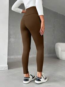 EURMUSE Women Belt Detailed Strech Legging Pant - Coklat - View 2