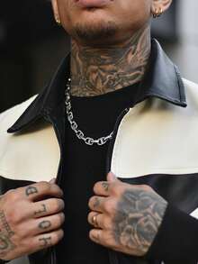 Devon Thys Men Two Tone Zip Up PU Leather Jacket, For Fall Winter - Black and White - View 3