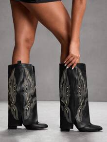 CUCCOO SZL 女士休闲过膝长靴，秋冬季 - 黑色 - 查看 7