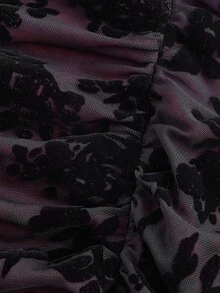 MOD Vestido con estampado floral, plisado y dobladillo asimétrico con abertura, vestidos en tonos pastel para mujer - Rojo y negro - Ver 4