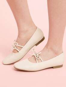 CUCCOO DOLLMOD Giày lười đế bằng họa tiết nơ đa năng thường ngày dành cho nữ - Màu be - Xem 3