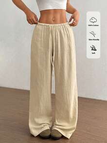 Flirla 女士超低腰休闲棉质直筒裤