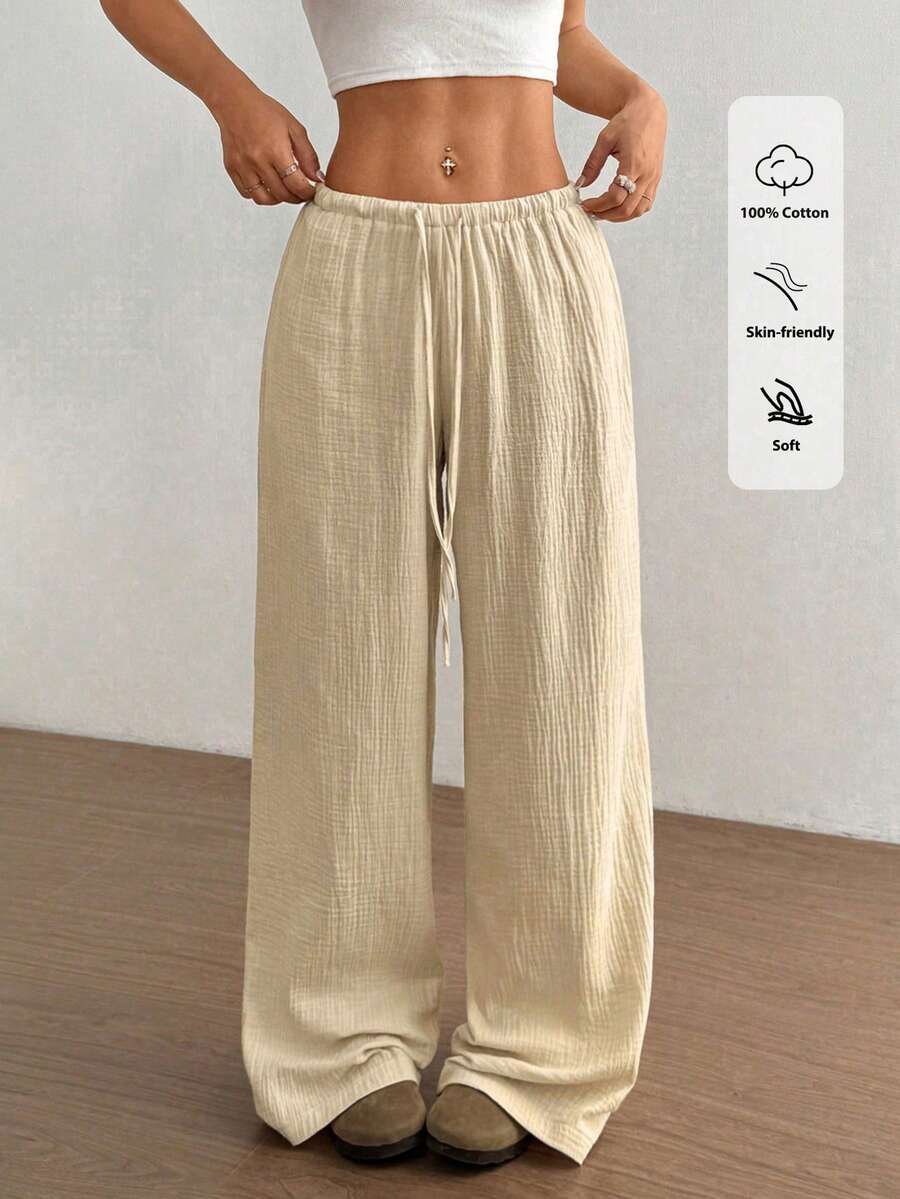 Flirla 女士超低腰休闲棉质直筒裤