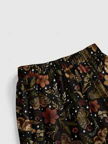 ROMWE Fairycore Spring/Summer Vacation Flower Hippie Romantic Floral, Butterfly & Star Asymmetrical Hem Gothic Dark Style Women Skirt - Black - View 3