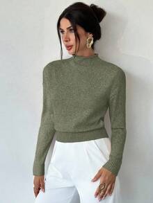 Firerie Áo len nữ thanh lịch, thoải mái, cổ cao, tay dài, nhiều màu sắc, dáng rộng, đa năng, thích hợp mặc đi làm, mùa thu, đông, kiểu áo dễ phối đồ, phù hợp cho giáo viên. - Màu xanh Ô liu - Xem 4