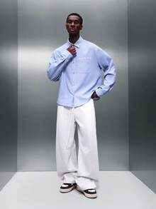 PLAYBOY X SUMWON Mens Regular Fit Long Sleeve Button Down Dress Shirt With Vertical Pinstripes Collared Office Business Professional Formal Casual - Blue and White - View 5