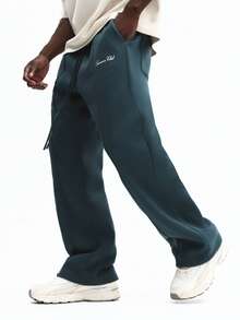 SUMWON Flared Sweatpants With Embroidered Script Branding Casual Loungewear For Men Plain - Green - View 5