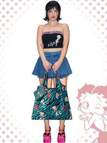 Betty Boop | ROMWE حقيبة تسوق قابلة للطي كبيرة السعة مع محفظة صغيرة - أخضر - مشاهدة 6
