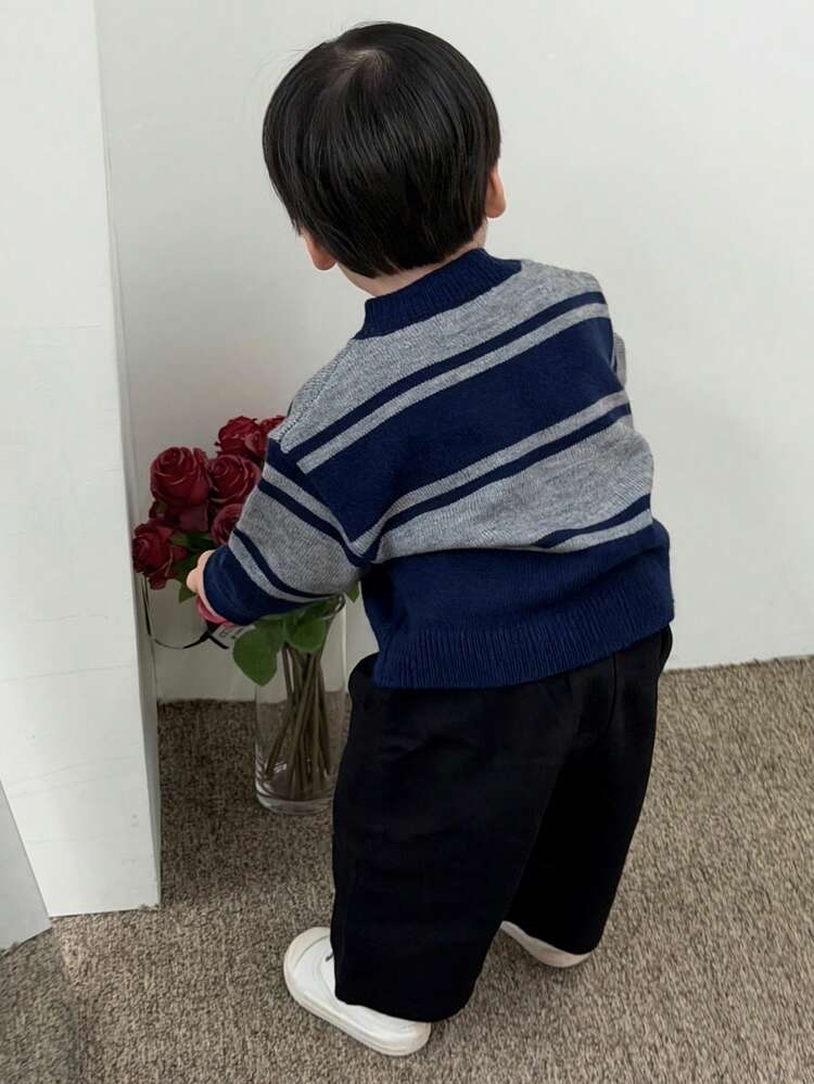 Toddler Boys' V-Neck Striped Long Sleeve Sweater, Autumn/Winter