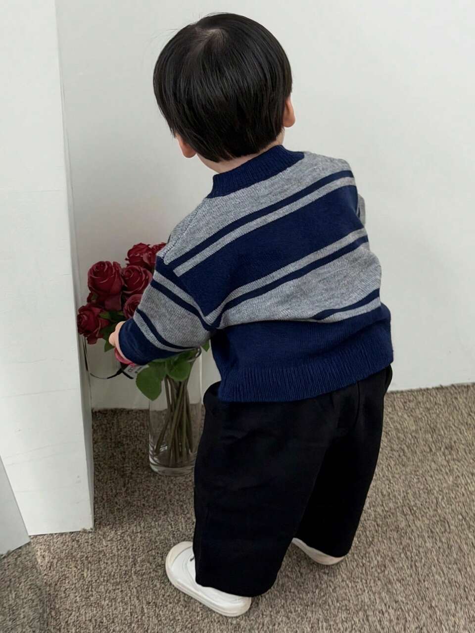 Toddler Boys' V-Neck Striped Long Sleeve Sweater, Autumn/Winter