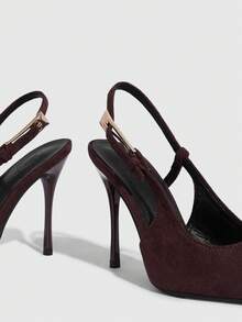 CUCCOO SZL 女士尖头搭扣设计时尚高跟鞋，适合日常穿着 - 咖啡棕 - 查看 10