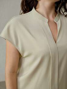 MOTF PREMIUM Große Größen Frühling/Sommer Pullover Hemd mit Stehkragen und Raglanärmeln, eleganter Klassiker für den Arbeitsweg - Grün - Übersicht 3