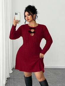 SHEIN Elenzya 女士纯色蝴蝶结优雅派对毛衣连衣裙 - 紅色 - 查看 5