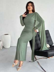 Firerie Váy dài tay nhún bèo thanh lịch dành cho nữ, váy dự tiệc/hẹn hò lãng mạn, màu xám xanh lá cây - màu xanh lá - Xem 5