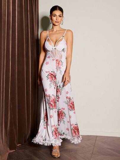 Slumberist Combinaison imprimé floral en dentelle pour femmes, sexy