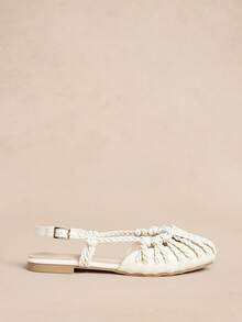 Rosivie 女士手工编织罗马平底凉鞋，闭趾踝带搭扣，适合派对、活动、度假，性感沙滩平底鞋 - 米色 - 查看 10