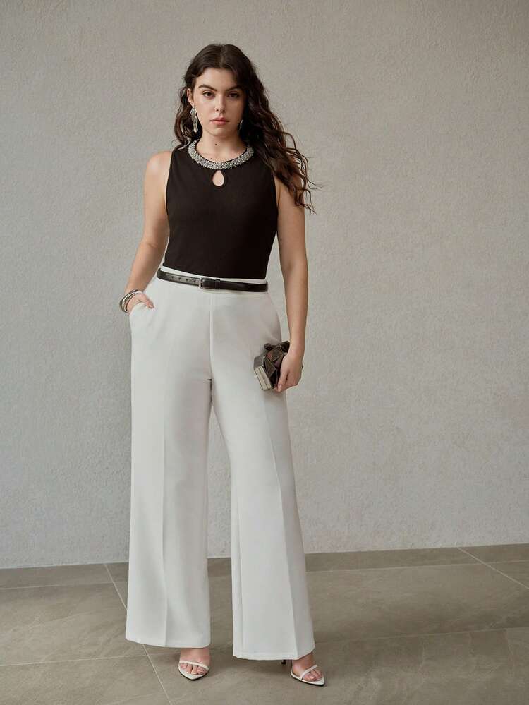 BLUSA DE PUNTO CON ADORNOS DE STRASS Y PERLAS ARTIFICIALES PARA TALLAS GRANDES PRIMAVERA/VERANO