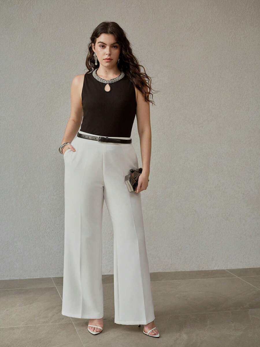 MOTF PREMIUM CHALECO DE PUNTO CON ADORNOS DE STRASS Y PERLAS ARTIFICIALES PARA TALLAS GRANDES PRIMAVERA/VERANO - Negro - Ver 1