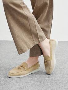 CUCCOO BIZCHIC Women's Faux Suede Comfortable Slip-On Loafers, Apricot Color, Flat Casual Shoes Suitable For Commuting, Outdoor Walking, Work, Daily Wear For Christmas - Apricot - View 4