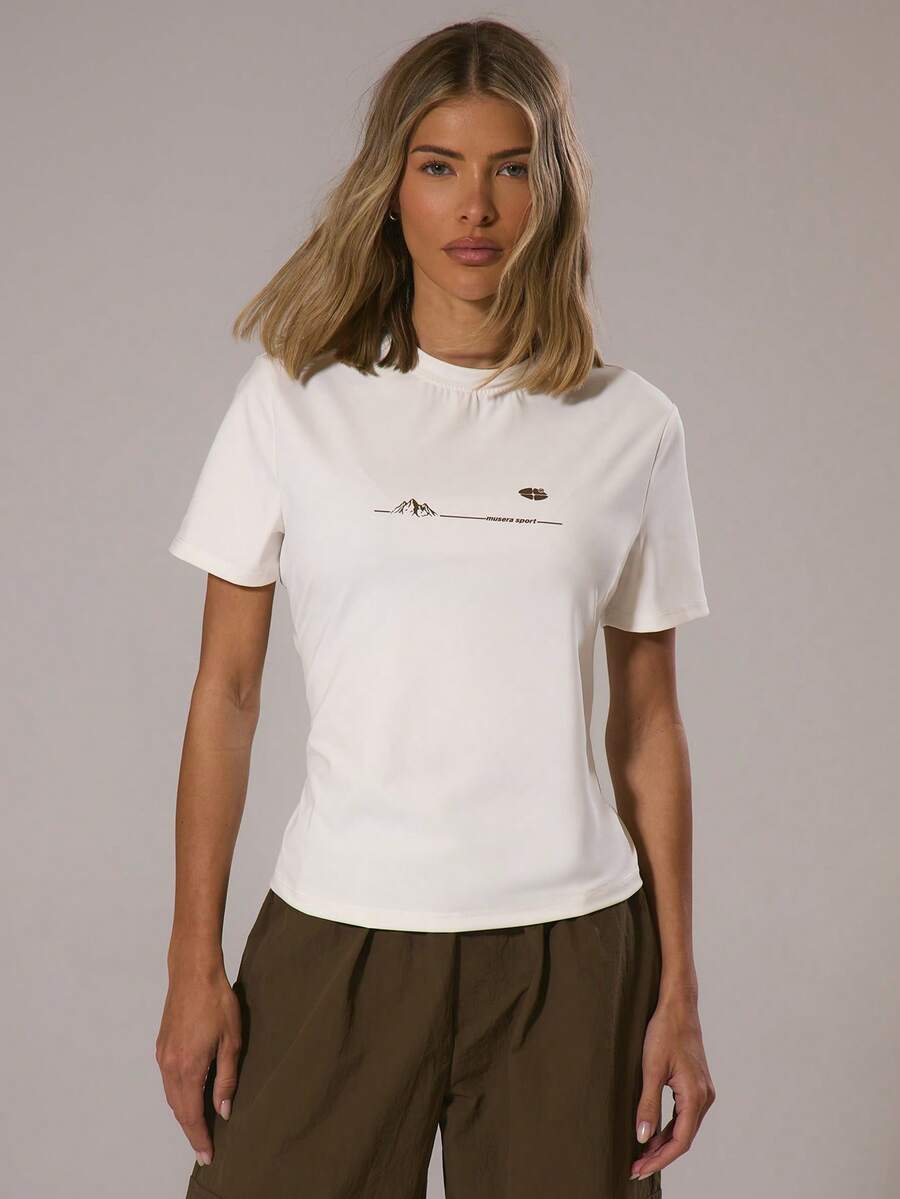 Musera Sport قميص رياضي فضفاض مطبوع برسومات رياضية، ملابس رياضية شتوية لرياضة البادل، ملابس رياضية للجيم والتمارين والاستكشاف - أبيض - مشاهدة 1