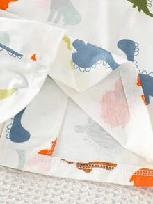 男童睡衣套装 - 两件套睡衣，短袖纽扣领上衣，长裤，恐龙印花，白色底，橙色、蓝色、绿色，可爱俏皮的夏季睡衣，弹性腰带，方便穿脱，2026年假日必备 - 白色 - 查看 7