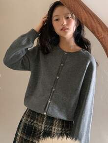 DAZY Tween Girl Fall/Winter New Loose Fit Gray Cardigan Sweater For Girls - Grey - View 6