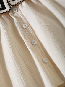 Elladie kids Young Girls Shirt Set - Top With Sweet Cute Contrast Collar, Elastic Cuff + Straight Leg Pants With Crinkle Texture Fabric, Casual Style Suitable For Summer Girls Spring Autumn Suit Girl Two Piece Pants Set Girls Clothes Sets Shirt Pants Collar Shirt Pants Set