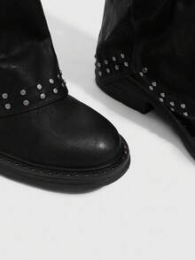 Daringsoles 时尚百搭休闲复古扣环中筒靴 - 黑色 - 查看 9