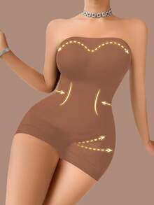 SHEIN 1 pieza Body moldeador de cintura sin costuras para mujer, control de abdomen, levantamiento de glúteos - Café integral - Ver 3