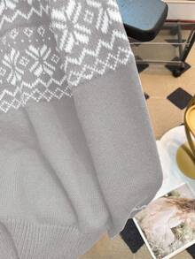 Franclia Women's Casual Fair Isle Pattern Crew Neck Christmas Sweater, Autumn/Winter Winter Sweaters Gray Sweater Knitted Sweater Women Sweater Cute Sweater